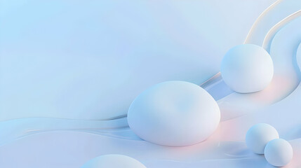 Poster - Abstract composition featuring smooth white spheres on a serene blue background, evoking tranquility