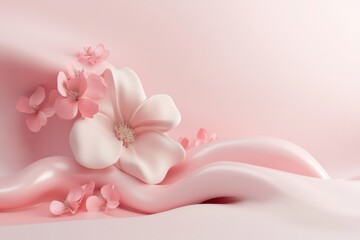 Poster - Soft pink petals and silky textures create a serene floral composition that captivates the senses in delicate elegance. Generative AI