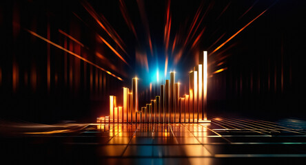 Poster - A radiant gold bar graph rises against a dark backdrop, illuminated by beams of light. The scene evokes progress and data visualization with a touch of digital artistry.