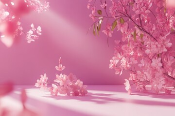Poster - Blossoms bathed in soft pink light create a dreamy atmosphere of tranquility and beauty in a serene floral arrangement. Generative AI