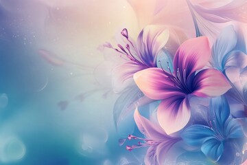 Poster - Vibrant floral composition with soft pastel hues in a dreamy ethereal background enchanting the senses. Generative AI