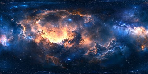 Wall Mural - Cosmic Symphony: Witness the breathtaking panorama of a vibrant nebula, a celestial masterpiece painted with fiery hues and cosmic dust, swirling gracefully across the canvas of space.