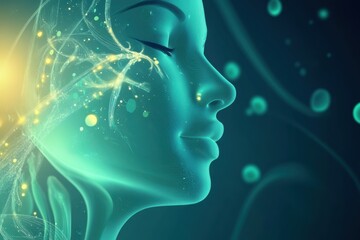 Poster - Feminine mystique illustrated through ethereal glow and vibrant elements during a meditative moment. Generative AI