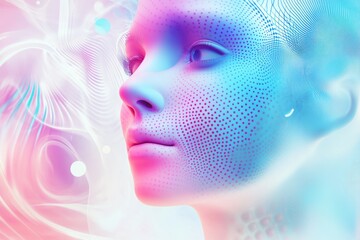 Poster - Exploring the intricate beauty of a digital visage illuminated by vibrant colors and ethereal patterns. Generative AI
