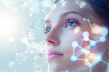 Poster - Exploring the connection between human beauty and the science of molecular structures in a futuristic ambiance. Generative AI