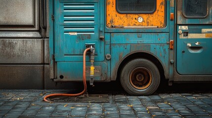 Poster - Heavy-duty cable-fed drain cleaner machine positioned next to a sewer opening