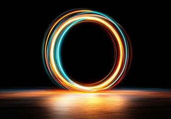 Poster - 3d rendering featuring a neon light in a round frame, featuring an ultraviolet spectrum, a ring symbol, and a halo, placed on a clean background
