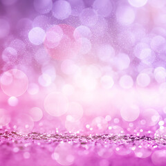 Wall Mural - Purple festive background, realistic photo holiday style. Template with glitter sparkle, bokeh effect for design greeting card, poster, flyer, social media, cover, backdrop, wallpaper, banner.
