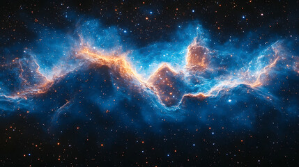 Wall Mural - Celestial Canvas: An ethereal depiction of a mesmerizing nebula, painted with vibrant hues of blue and gold. Cosmic wonder.
