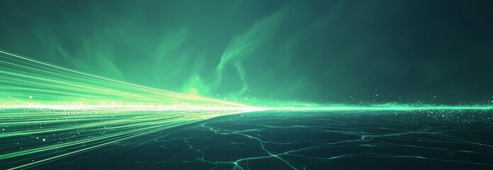 Poster - Darkness is punctuated by abstract green light trails through motion blur