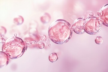 Poster - Delicate pink bubbles floating gracefully in a dreamy atmosphere filled with soft light. Generative AI