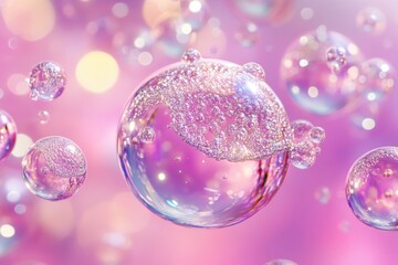 Poster - Colorful bubbles dance gracefully against a soft pastel backdrop, creating a dreamy atmosphere of wonder and enchantment. Generative AI