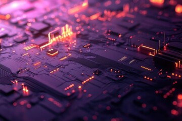 Poster - Intricate patterns and glowing circuits reveal the beauty of modern technology in a captivating electronic landscape. Generative AI