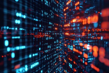 Fototapete - Vibrant digital landscape illuminated by glowing data streams in a futuristic environment. Generative AI