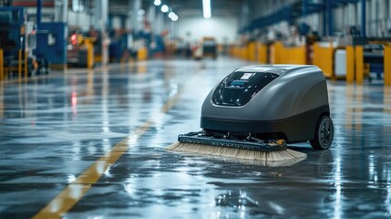 Poster - Robotic floor scrubber efficiently covering a wide factory floor area