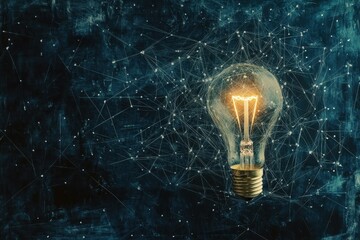 Poster - Illuminating creativity through a glowing light bulb surrounded by intricate connections in a dark cosmos. Generative AI