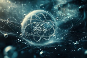 Poster - Exploring the intricate dance of atoms and energy in a mesmerizing cosmic realm of light and motion. Generative AI