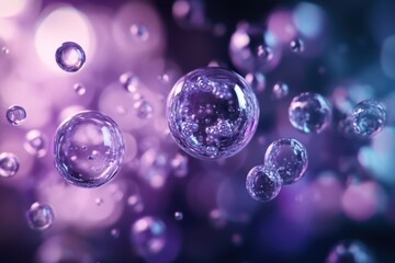 Poster - Delicate bubbles float gracefully amidst a dreamy purple haze in an enchanting display of light and color. Generative AI