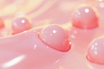 Poster - Delicate pink droplets glisten on a smooth surface in soft light during a serene moment of tranquility. Generative AI