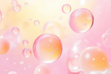 Poster - Bubbles merge in dreamy hues, creating a whimsical dance of pastel colors in warm light. Generative AI