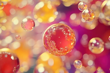 Poster - Bubbles dance in a vibrant explosion of colors during a whimsical celebration of light and joy in a magical atmosphere. Generative AI