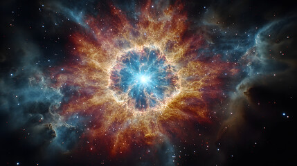 Wall Mural - Cosmic Burst: A vibrant supernova explodes in a breathtaking display of color and light, showcasing the raw power and beauty of the universe. 