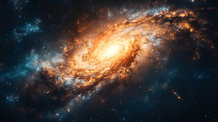 Wall Mural - Spiral Galaxy in the Cosmos: A mesmerizing spiral galaxy swirls gracefully in the vast expanse of space, its luminous core radiating light amidst the cosmic tapestry of stars and nebulae.