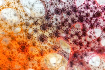 Poster - Complex patterns and vibrant colors create an intricate web of abstract beauty in a microscopic view. Generative AI