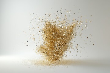 Poster - Whirling cascade of shimmering particles sparkling in vibrant motion against a soft backdrop of light. Generative AI