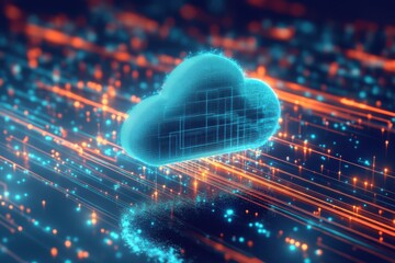 Fototapete - Futuristic cloud technology with vibrant data streams illuminating the digital landscape. Generative AI
