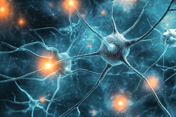 Poster - Intricate network of neurons illuminating the complexity of human brain activity in a vibrant digital landscape. Generative AI