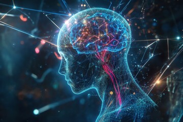 Poster - Exploring neural connections in a digital representation of the human brain during a scientific journey. Generative AI