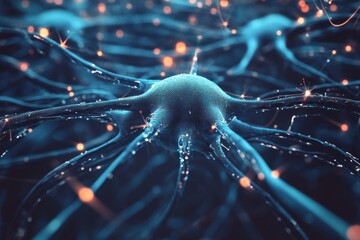 Poster - Exploring the intricate world of neurons and their glowing connections in a surreal, abstract representation of the brain's networks. Generative AI