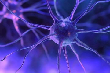 Poster - Intricate neurons intertwining against a vivid, glowing backdrop in a captivating display of neural complexity. Generative AI