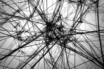 Poster - Intricate lines and shadows weave a complex web of black and white in a striking, abstract composition. Generative AI