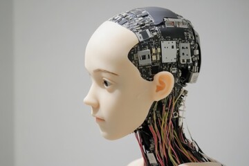 Poster - Exploring the intersection of artistry and technology through a lifelike android model with intricate circuitry details. Generative AI