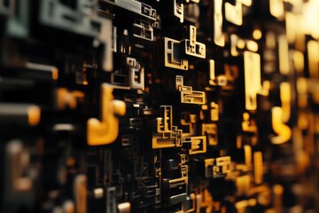 Poster - Intricate patterns of metal and light create a mesmerizing display of abstract geometry reminiscent of modern art installations. Generative AI