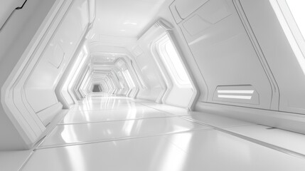 Poster - Futuristic White Corridor: A Sterile and Sleek Architectural Design