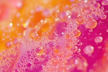 Poster - Vibrant bubbles dance on a colorful surface, catching light in a mesmerizing display of reflections and textures. Generative AI