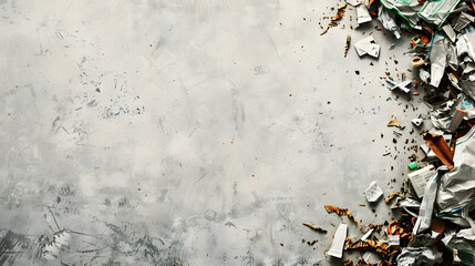 Poster - Abstract composition of crumpled paper and debris on a textured surface, creating visual interest