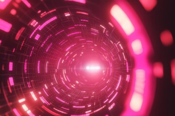 Poster - Vibrant energy tunnel showcasing futuristic lights and digital patterns in a mesmerizing swirl of pink hues. Generative AI