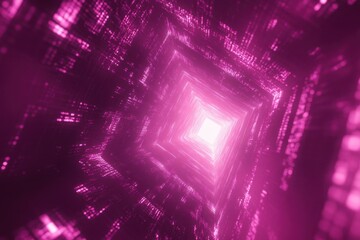 Poster - Vivid journey through a mesmerizing tunnel of pink light and digital patterns in a futuristic realm. Generative AI