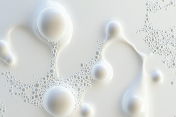 Poster - Bubbles and droplets dance on a smooth white surface, creating a mesmerizing abstract composition in soft light. Generative AI
