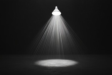 Poster - On a dark map, a top projector's spotlight cuts through smoke to vividly display an industrial lighting machine