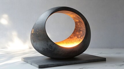Poster - Minimalist Standing Lamp with Glowing Ring Design for Ambient Lighting and Home Decor