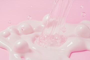 Poster - Flowing pink liquid creating bubbles against a soft pastel backdrop evokes a sense of playfulness and creativity. Generative AI