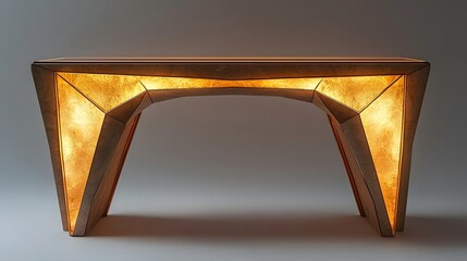 Poster - Minimalist Console Table with Glowing Geometric Metal Framing and Glass Top for Hallways or Living Spaces