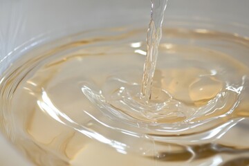 Poster - Ripples of clarity dance in a crystal bowl filled with shimmering water in bright daylight. Generative AI