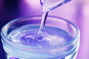 Poster - Swirling liquid dance within a glass vase, capturing the essence of freshness and vibrancy under soft purple lighting. Generative AI