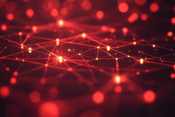 Fototapete - Vibrant red network visual representation showcasing interconnected nodes and lines pulsating with energy at twilight. Generative AI
